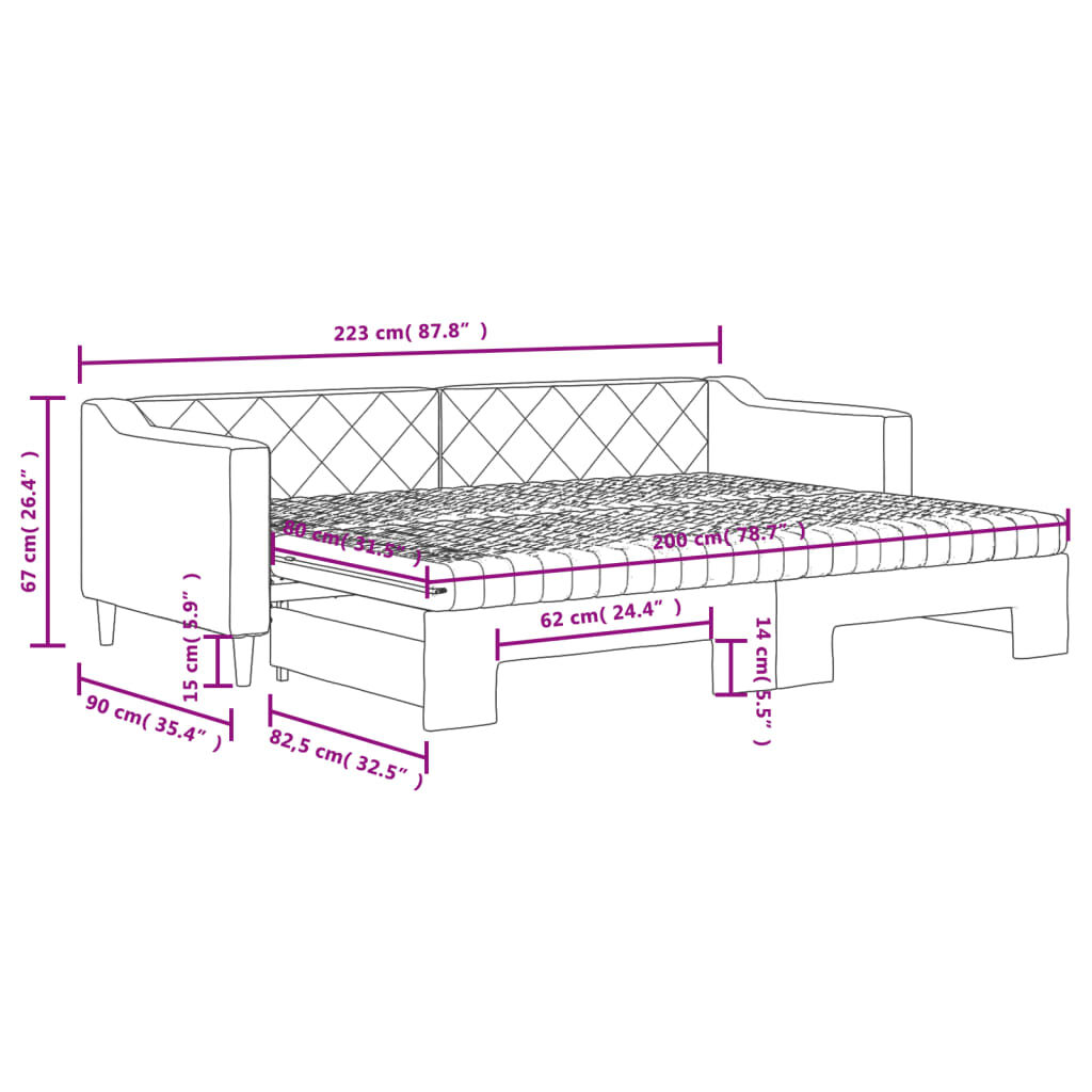 vidaXL Καναπές Κρεβάτι Συρόμενος Σκούρο γκρι 80x200 εκ Ύφασμα Στρώματα