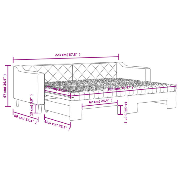 vidaXL Καναπές Κρεβάτι Συρόμενος Σκούρο γκρι 80x200 εκ Ύφασμα Στρώματα