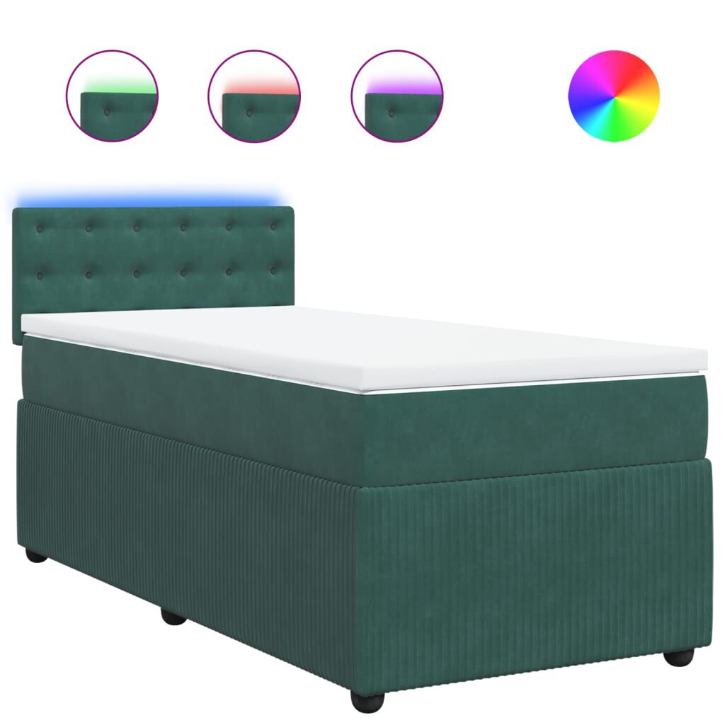 vidaXL Κρεβάτι Boxspring με Στρώμα Σκούρο Πράσινο 90x190 εκ. Βελούδινο