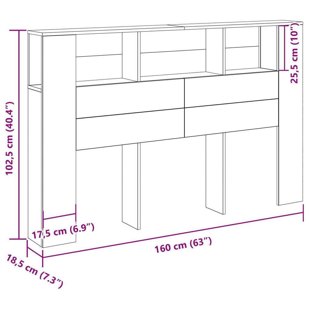 vidaXL Κεφαλάκι Κρεβατιού Μαύρο Δρυς - 160x19x104.5 εκ. Κατασκευασμένο από Επεξεργασμένο Ξύλο