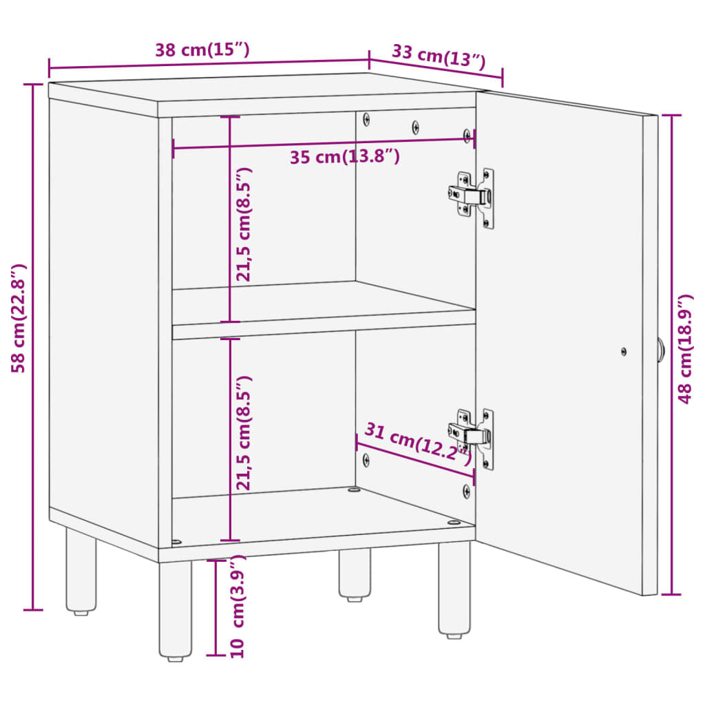 vidaXL Ντουλάπι Μπάνιου 38 x 33 x 58 εκ. από Μασίφ Ξύλο Ακακίας