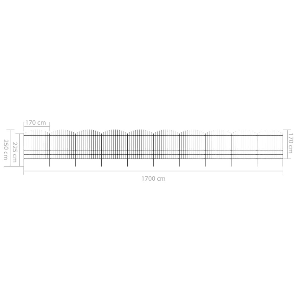 vidaXL Κάγκελα Περίφραξης με Λόγχες Μαύρα (1,75-2) x 1,7 μ. Ατσάλινα