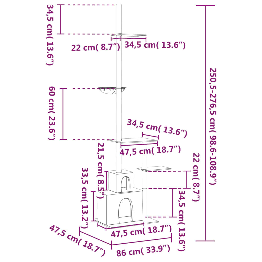 vidaXL Γατόδεντρο Πάτωμα ως Οροφή Κρεμ 250,5 - 276,5 εκ.