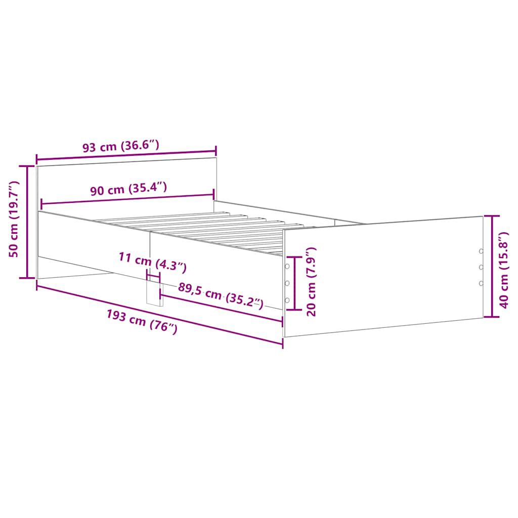 vidaXL Πλαίσιο κρεβατιού χωρίς στρώμα 90x190 εκ. Επεξεργασμένο Ξύλο