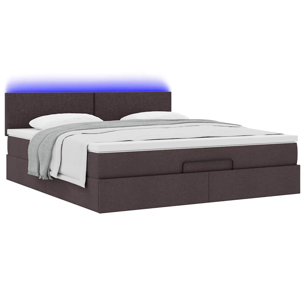 vidaXL Οθωμανικό κρεβάτι με στρώμα & LEDs Σκούρο καφέ 160x200cm ύφασμα