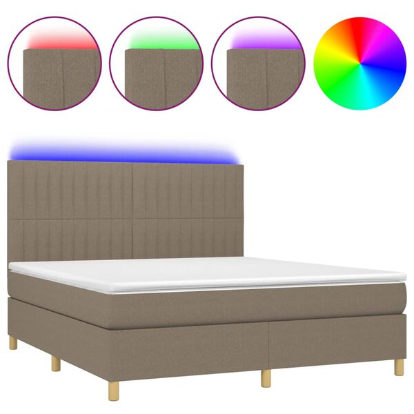 vidaXL &Kappa;&rho;&epsilon;&beta;ά&tau;&iota; Boxspring &mu;&epsilon; &Sigma;&tau;&rho;ώ&mu;&alpha; & LED Taupe 160x200 &epsilon;&kappa;. &Upsilon;&phi;&alpha;&sigma;&mu;ά&tau;&iota;&nu;&omicron;