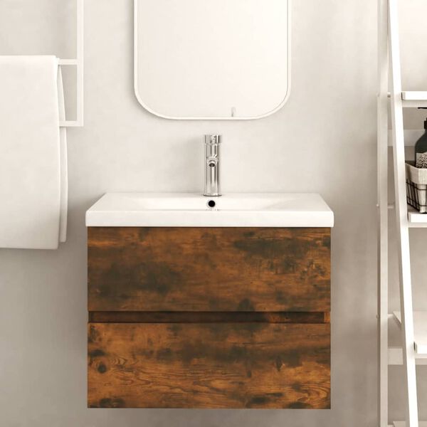 vidaXL Ντουλάπι Νιπτήρα Καπνιστή Δρυς 60x38,5x45 εκ. από Επεξεργ. Ξύλο