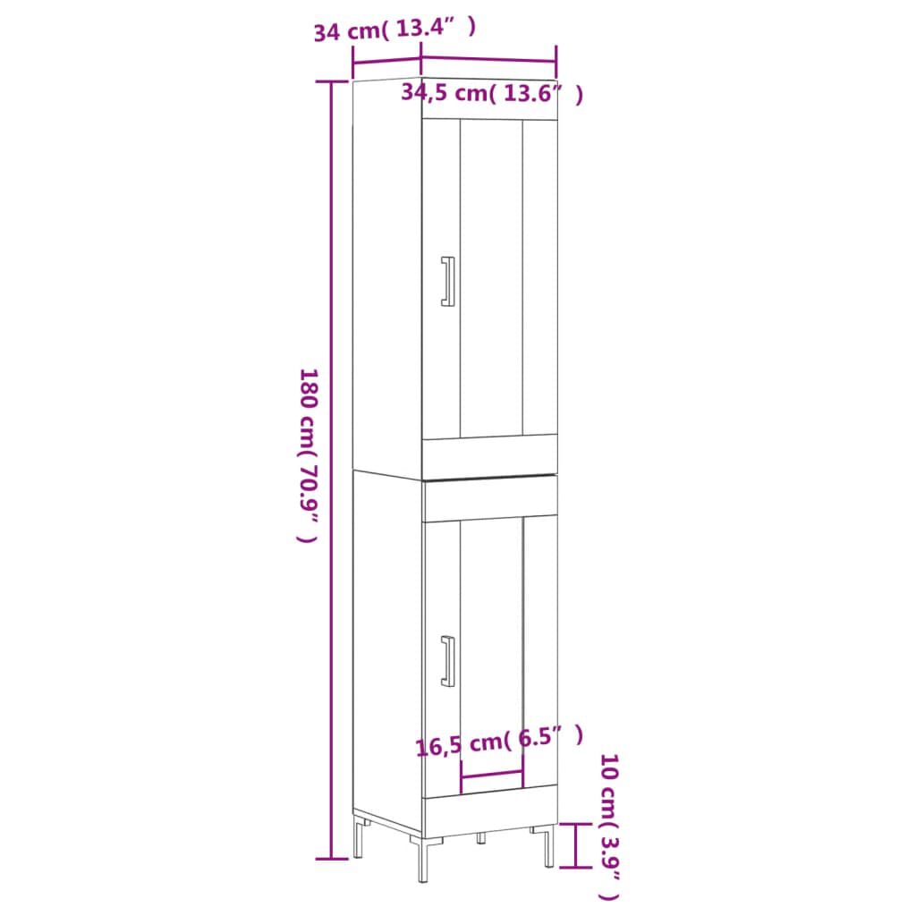 vidaXL Ντουλάπι Λευκό 34,5 x 34 x 180 εκ. από Επεξεργασμένο Ξύλο