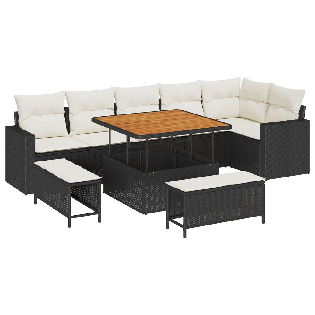 vidaXL Σετ Καναπέ Κήπου 9 pcs Μαύρο και κρεμ 100 x 100 x 71 cm