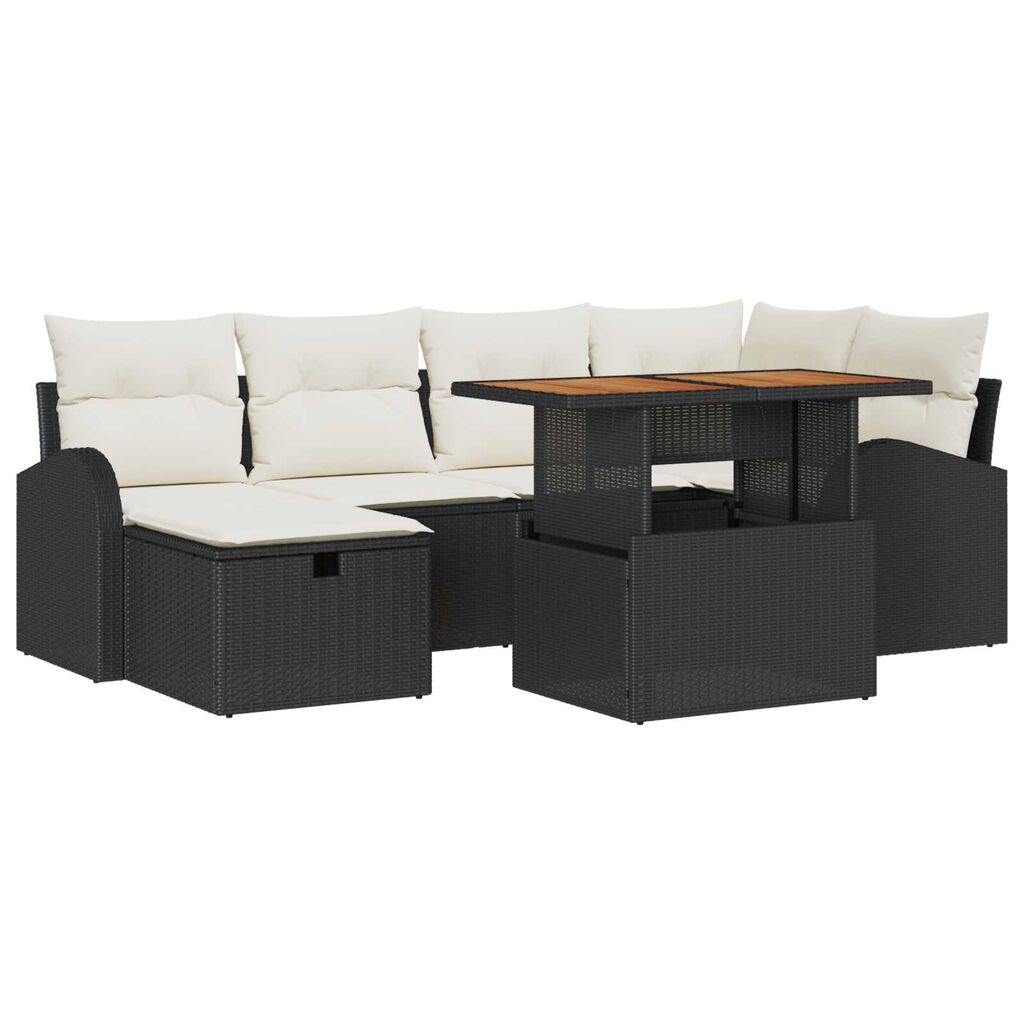 vidaXL Σετ Καναπέ Κήπου με μαξιλάρι 7 pcs Μαύρο Πολυ ράταν