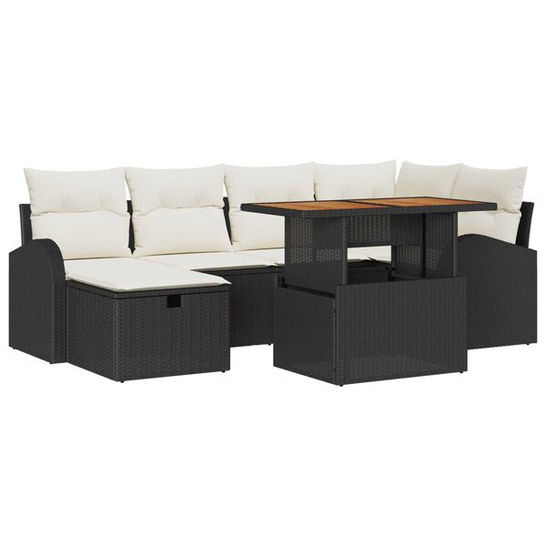 vidaXL Σετ Καναπέ Κήπου με μαξιλάρι 7 pcs Μαύρο Πολυ ράταν