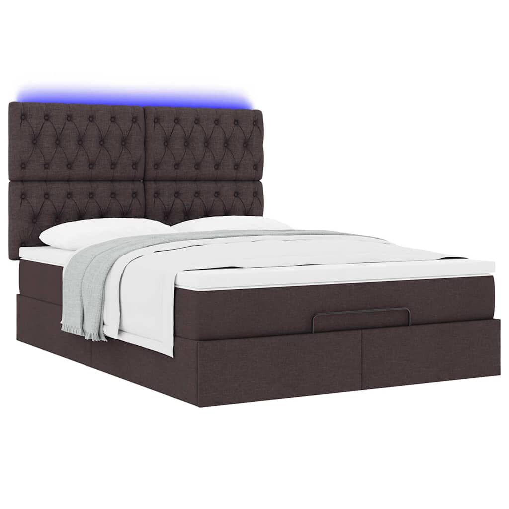 vidaXL Οθωμανικό κρεβάτι με στρώμα & LEDs Σκούρο καφέ 140x190cm Ύφασμα