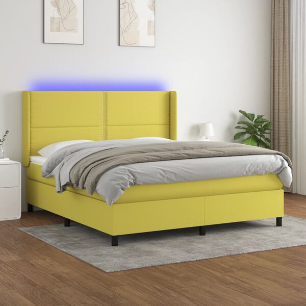 vidaXL Κρεβάτι Boxspring με Στρώμα & LED Πράσινο 180x200 εκ Υφασμάτινο