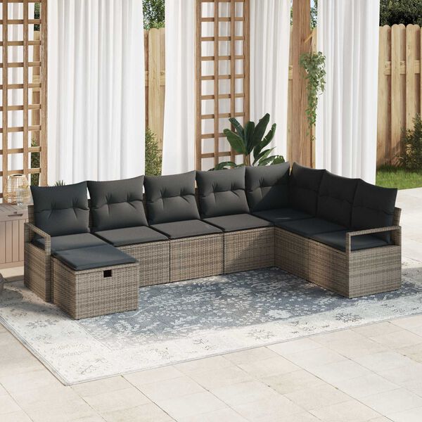 vidaXL Σετ Καναπέ Κήπου 8 pcs Γκρι Πολυ ράταν