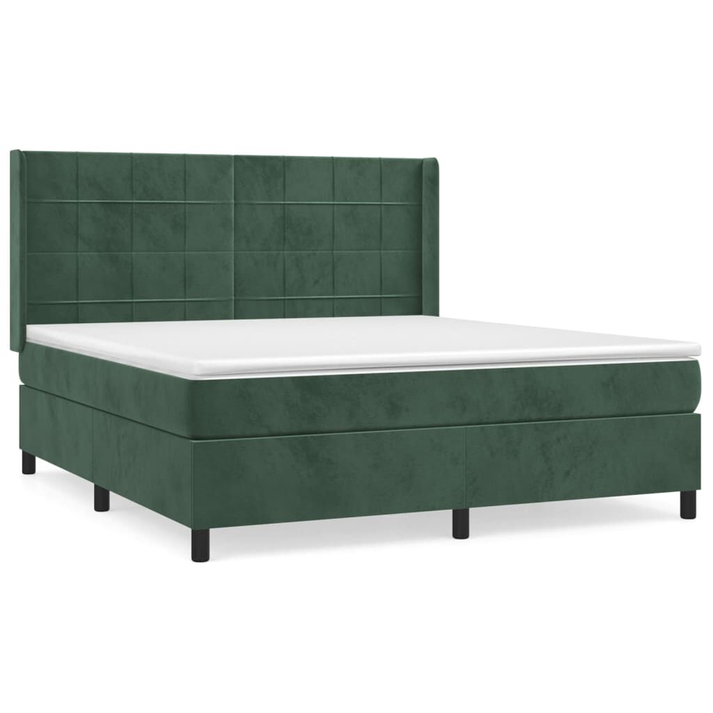 vidaXL Κρεβάτι Boxspring με Στρώμα Σκούρο Πράσινο 160x200εκ. Βελούδινο