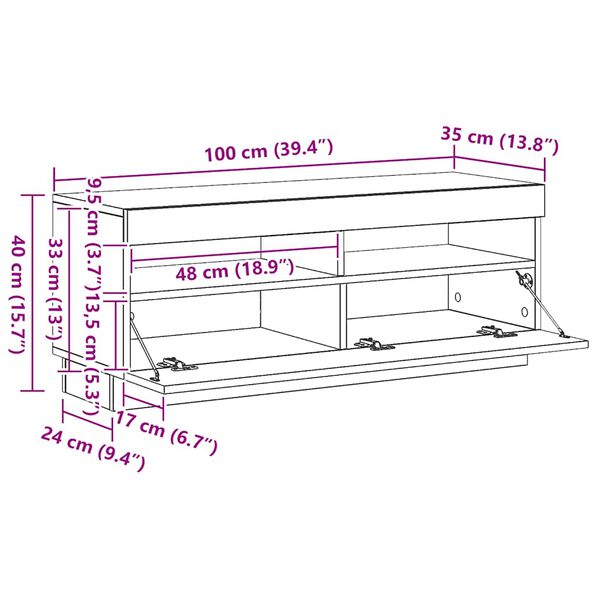 vidaXL Έπιπλο Τηλεόρασης με LED Καπνιστή Δρυς 100x35x40 εκ.