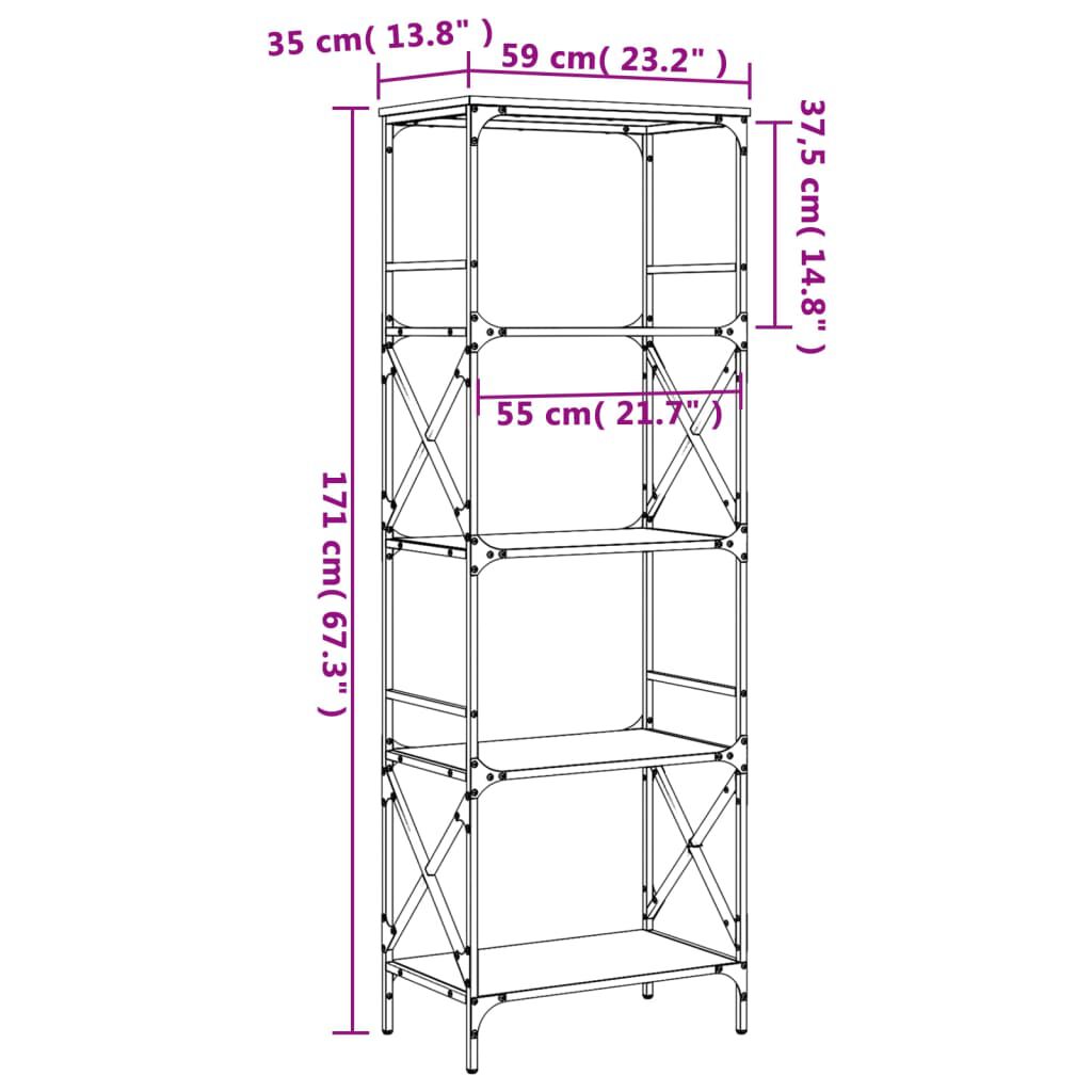 vidaXL Βιβλιοθήκη 5 Επιπέδων Γκρι Sonoma 59 x 35 x 171 εκ. Επεξ. Ξύλο