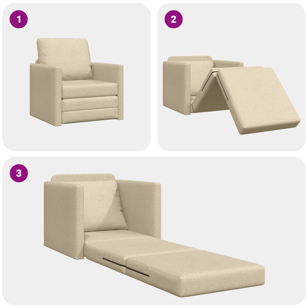 vidaXL Καναπές-Κρεβάτι Δαπέδου 2 σε 1 Κρεμ 112x174x55 εκ. Ύφασμα