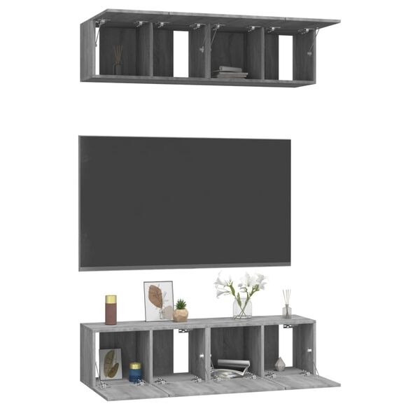 vidaXL Έπιπλα Τηλεόρασης Τοίχου 4 τεμ. Γκρι 60x30x30 εκ. Επ. Ξύλο