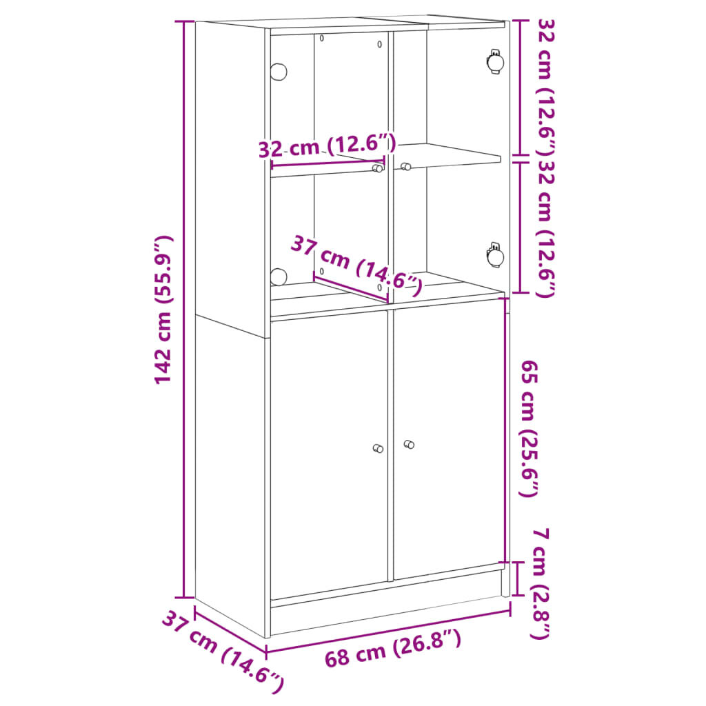 vidaXL Ντουλάπι με Πόρτες Λευκό 68x37x142 εκ. από Επεξεργασμένο Ξύλο