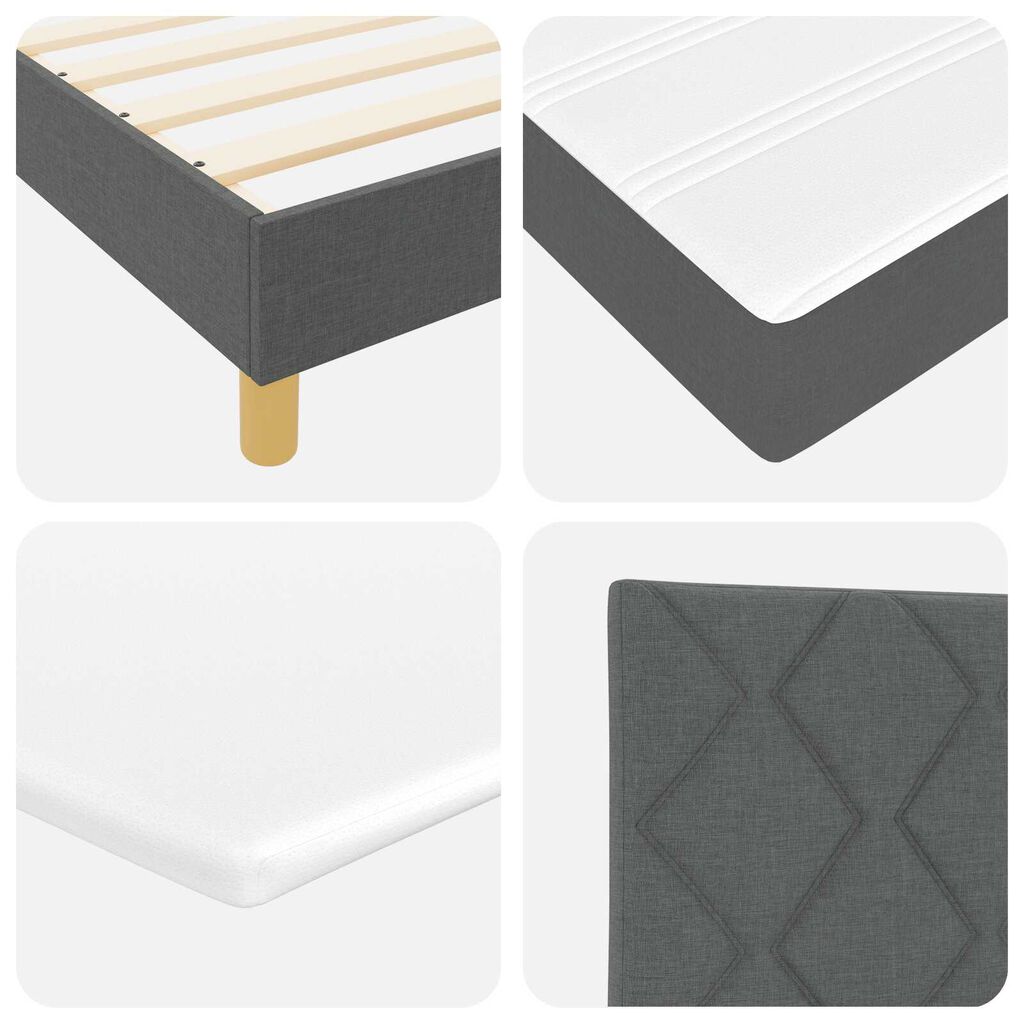 vidaXL Κρεβάτι Box Spring με Ματράκι & LED Σκούρο Γκρι 140x200 εκ Ύφασμα