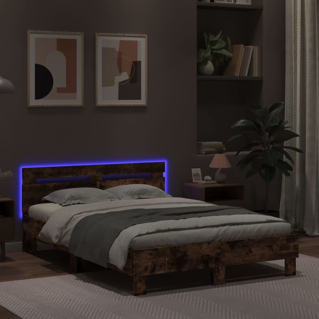 vidaXL Πλαίσιο Κρεβατιού με Κεφαλάρι/LED Καπν. Δρυς 120x190 εκ.