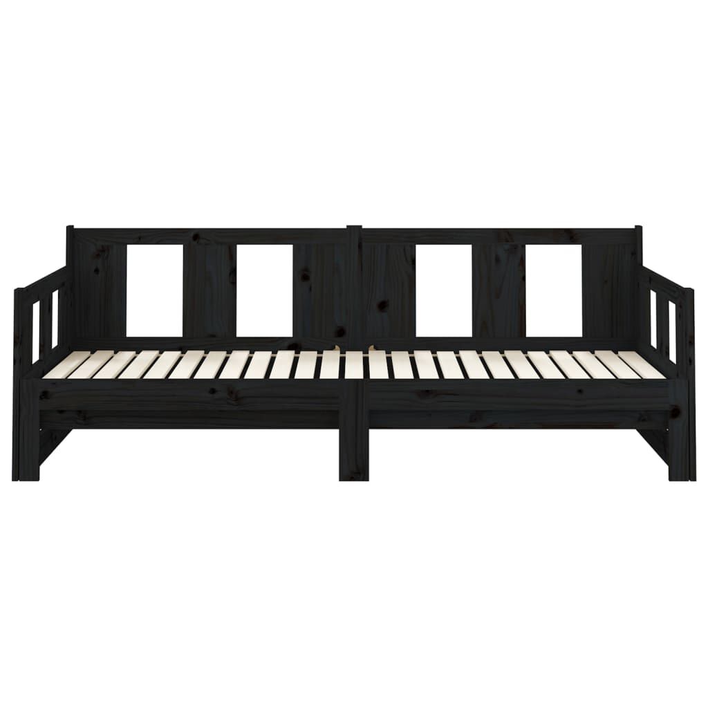 vidaXL Καναπές Κρεβάτι Συρόμενος Μαύρος 2x(90x190) εκ. από Μασίφ Πεύκο