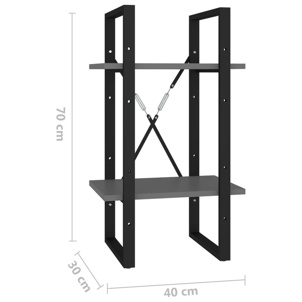 vidaXL Βιβλιοθήκη με 2 Ράφια Γκρι 40 x 30 x 70 εκ. από Επεξ. Ξύλο