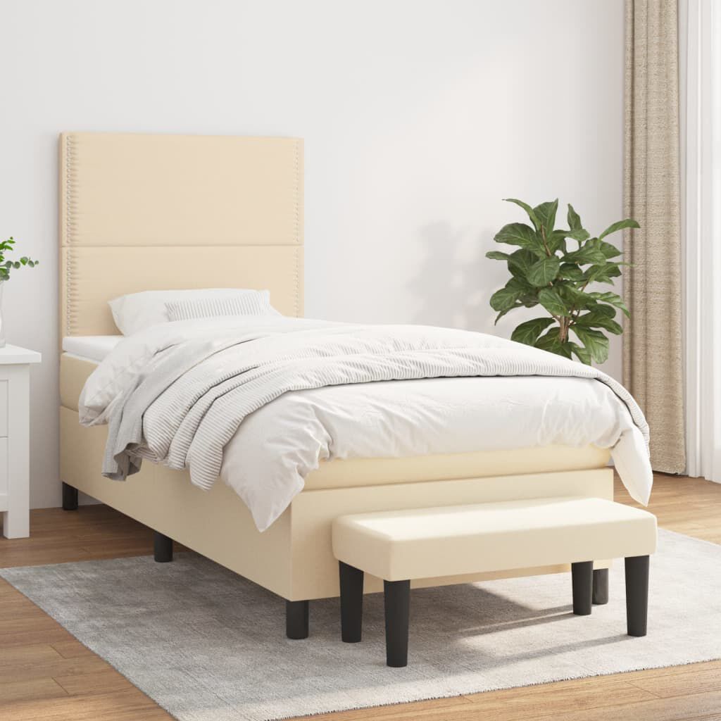 vidaXL Κρεβάτι Boxspring με Στρώμα Κρεμ 90x190 εκ.Υφασμάτινο