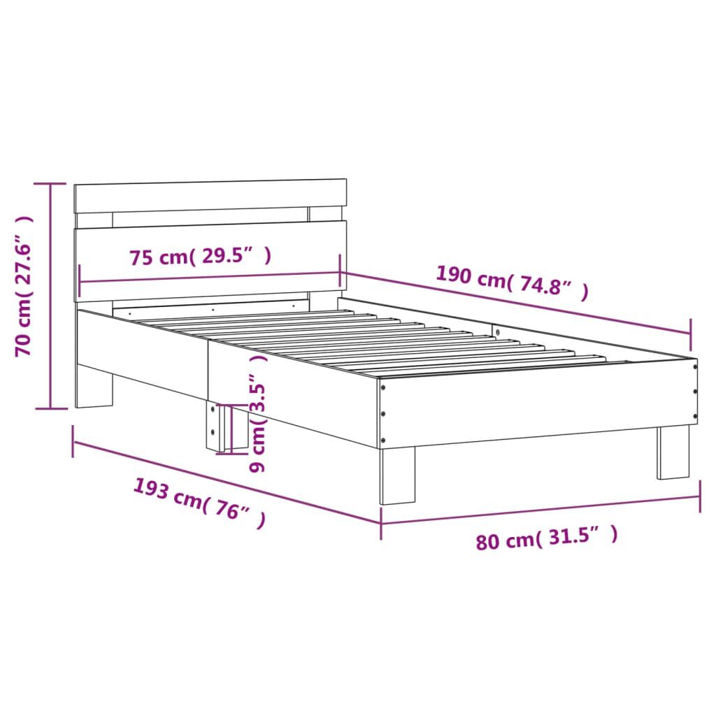 vidaXL Πλαίσιο Κρεβατιού με Κεφαλάρι Γκρι Sonoma 75x190 εκ. Επεξ. Ξύλο