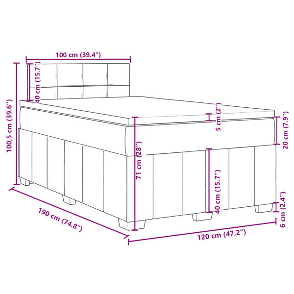 vidaXL Κρεβάτι Boxspring με Στρώμα Κρεμ 120x190 εκ. Υφασμάτινο