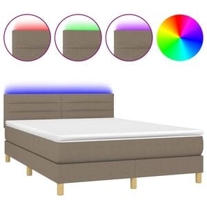 vidaXL &Kappa;&rho;&epsilon;&beta;ά&tau;&iota; Boxspring &mu;&epsilon; &Sigma;&tau;&rho;ώ&mu;&alpha; & LED Taupe 140x190 &epsilon;&kappa;. &Upsilon;&phi;&alpha;&sigma;&mu;ά&tau;&iota;&nu;&omicron;