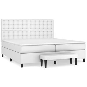 vidaXL Κρεβάτι Boxspring με Στρώμα Λευκό 200x200 εκ. Συνθετικό Δέρμα