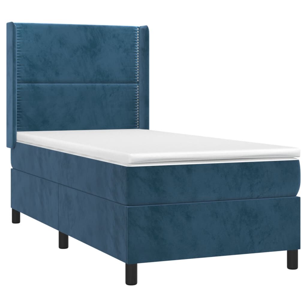 vidaXL Κρεβάτι Boxspring με Στρώμα & LED Σκ. Μπλε 90x190 εκ. Βελούδινο