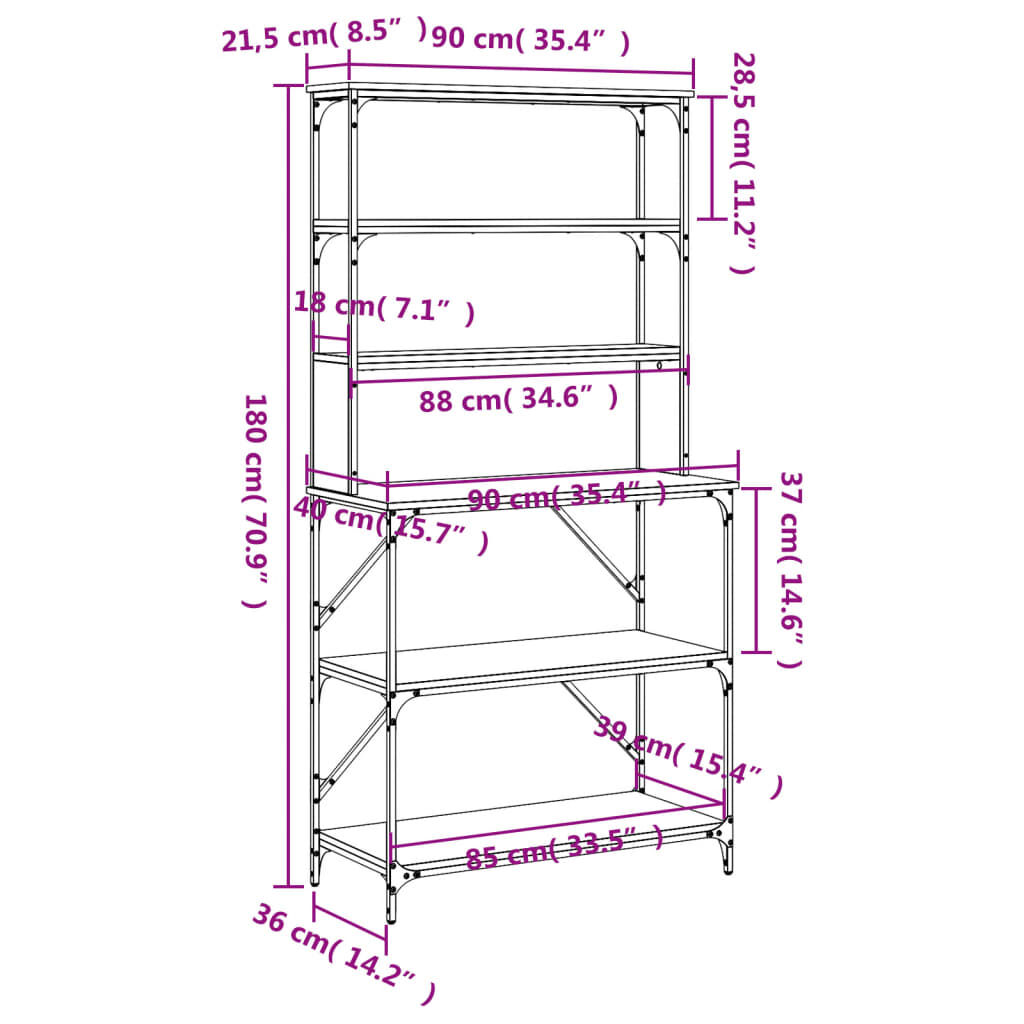 vidaXL Ραφιέρα Κουζίνας 6 Επιπέδων Γκρι Sonoma 90x40x180 εκ Επεξ. Ξύλο