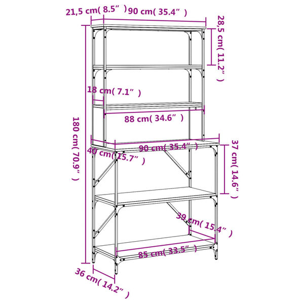 vidaXL Ραφιέρα Κουζίνας 6 Επιπέδων Γκρι Sonoma 90x40x180 εκ Επεξ. Ξύλο