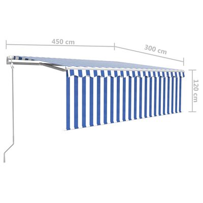 vidaXL Τέντα Αυτόματη με Σκίαστρο/LED/Αισθ. Ανέμου Μπλε/Λευκό 4,5x3 μ.