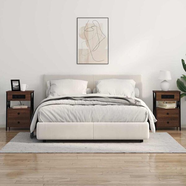 vidaXL Κομοδίνο με Σταθμό Φόρτισης Καφέ δρυς 40 x 31 x 60 εκ.