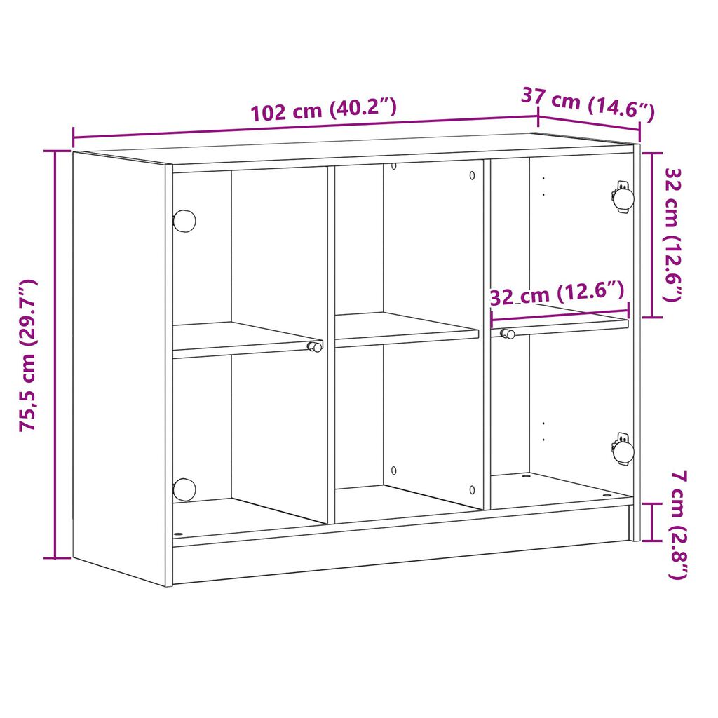 vidaXL Μπουφέ Μαύρο Δρυς 102x37x75,5 εκ Κατασκευασμένο Ξύλο