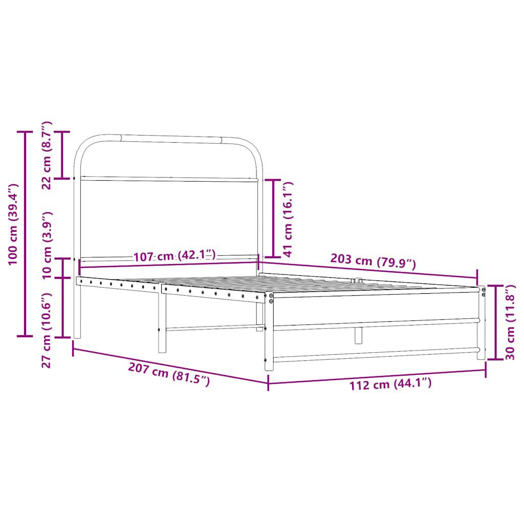 vidaXL Πλαίσιο Κρεβ. Χωρ. Στρώμα Καπνιστή Δρυς 107x203 εκ. Επεξ. Ξύλο
