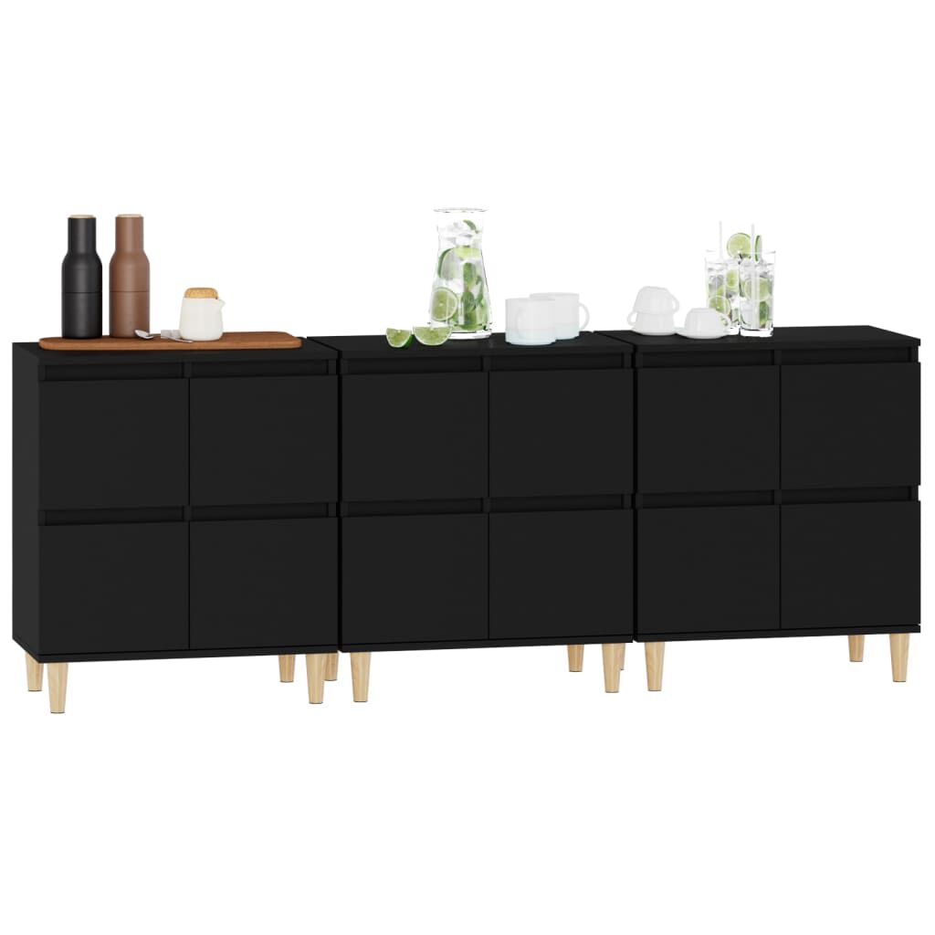 vidaXL Ντουλάπια 3 τεμ. Μαύρα 60x35x70 εκ. Επεξεργασμένο Ξύλο
