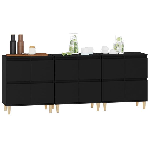 vidaXL Ντουλάπια 3 τεμ. Μαύρα 60x35x70 εκ. Επεξεργασμένο Ξύλο