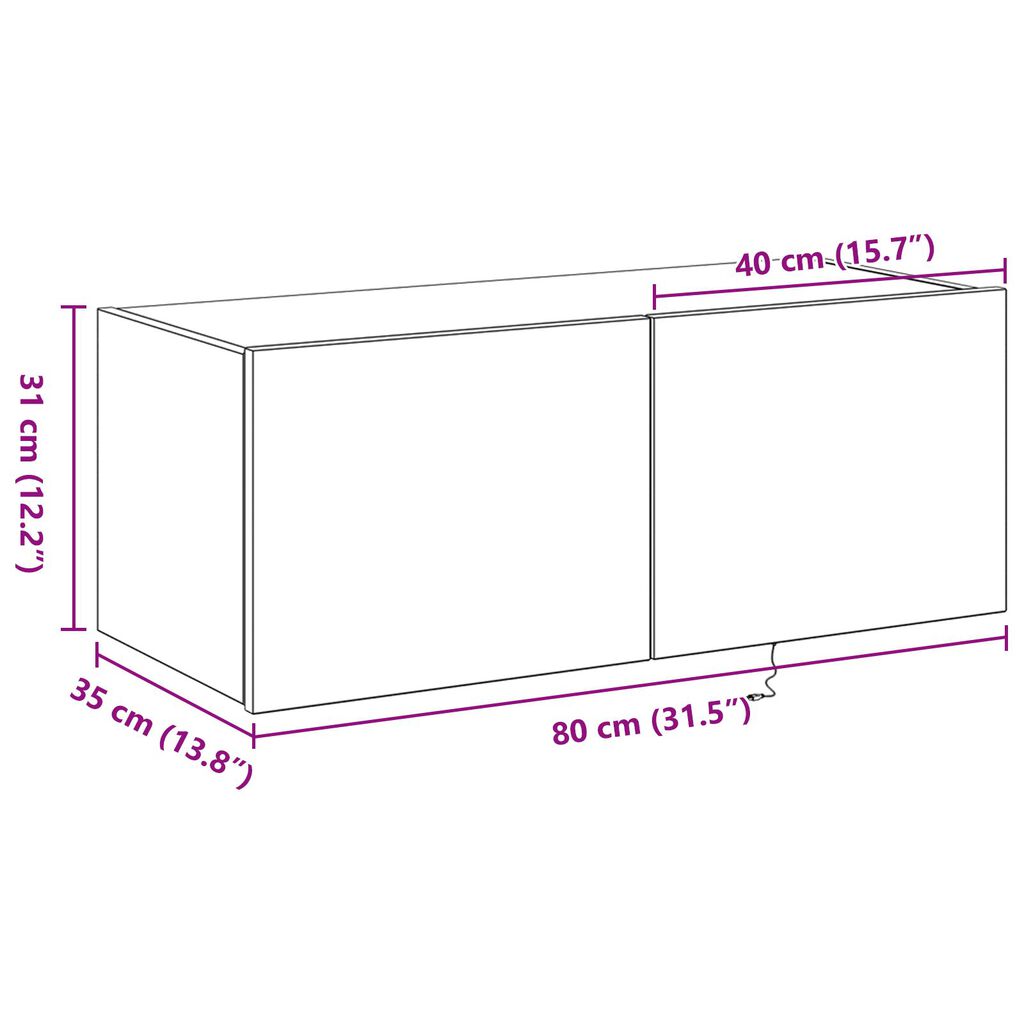 VidaXL Κάβας τηλεόρασης με LED φώτα Μαύρη Δρυς 80x35x31 εκ.