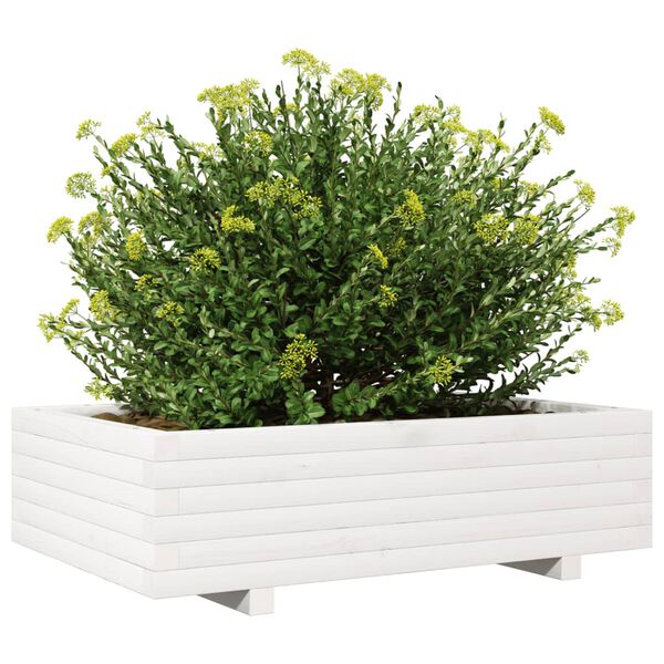 vidaXL Ζαρντινιέρα Κήπου Λευκή 90x60x26,5 εκ. από Μασίφ Ξύλο Πεύκου