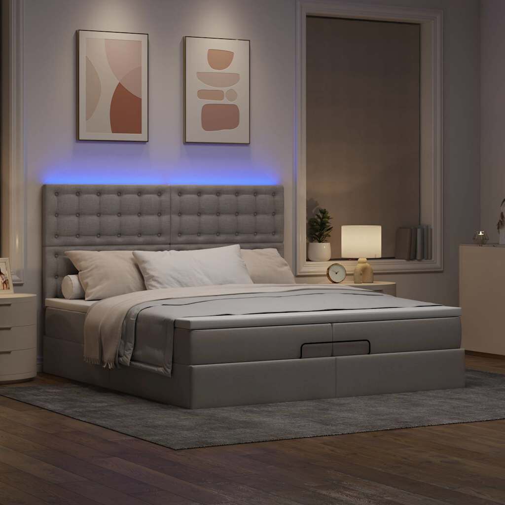 vidaXL Οθωμανικό κρεβάτι με στρώματα & LEDs Taupe 200x200cm ύφασμα