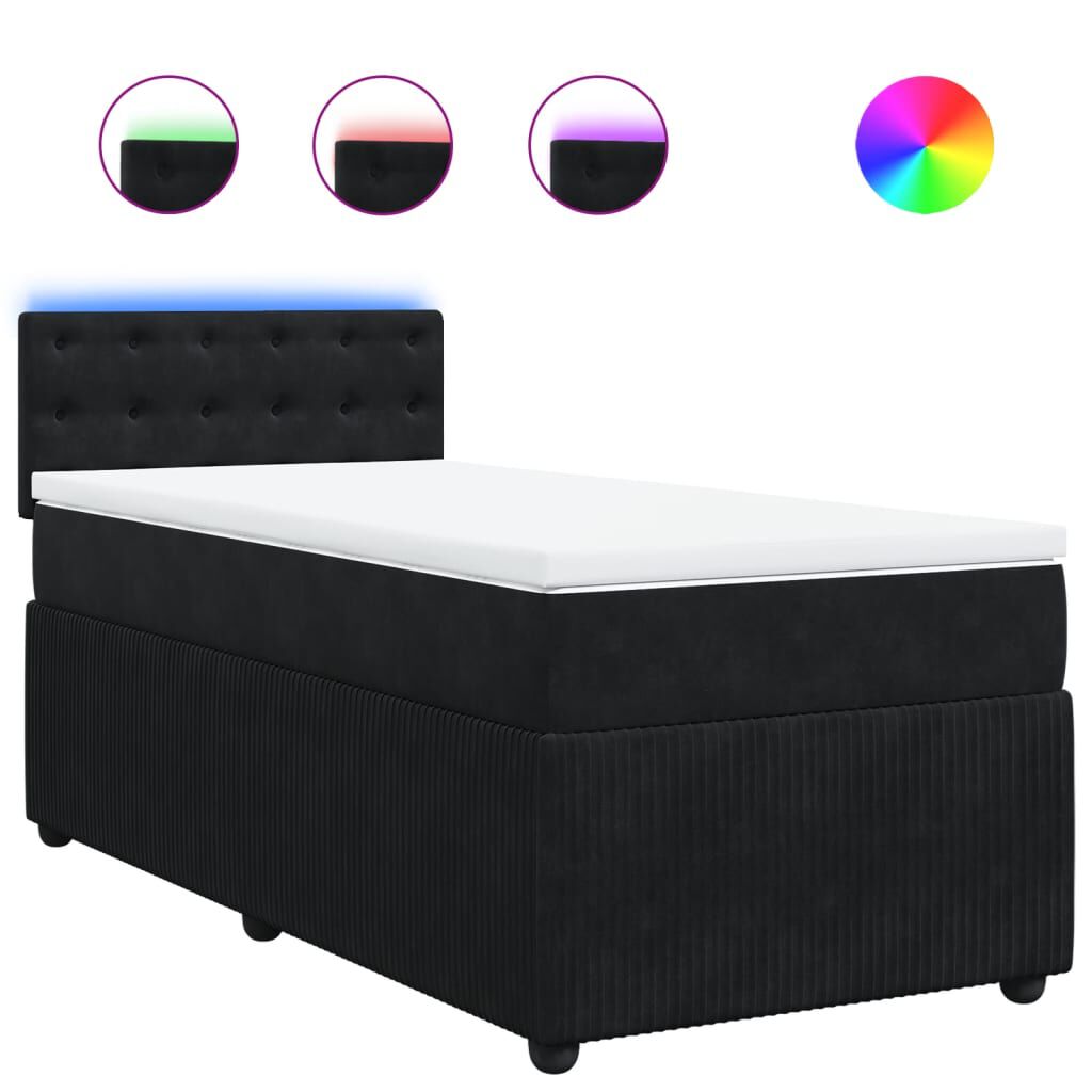 vidaXL Κρεβάτι Boxspring με Στρώμα Μαύρο 80 x 200 εκ. Βελούδινο