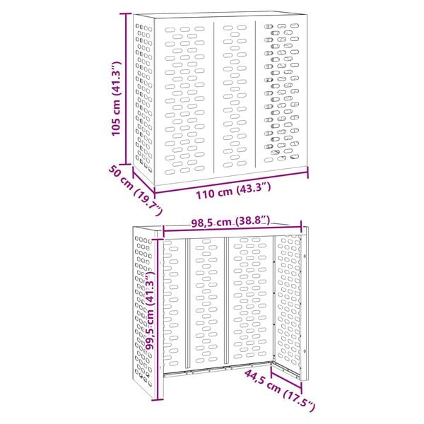 vidaXL Kάλυμμα Κλιματιστικού 110x50x105 εκ Γαλβανισμένο Ατσάλι