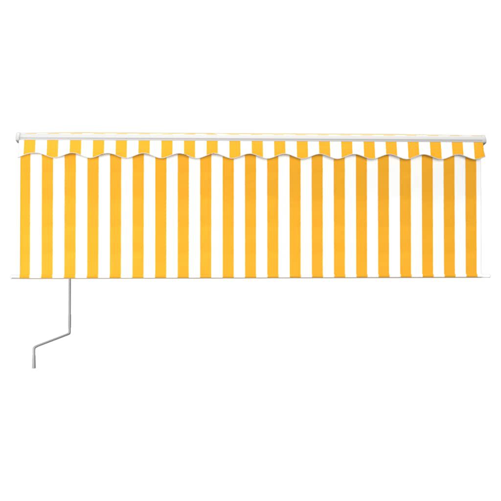 vidaXL Τέντα Αυτόματη με Σκίαστρο/LED/Αισθ. Ανέμου Κίτρινο/Λευκό 4x3 μ