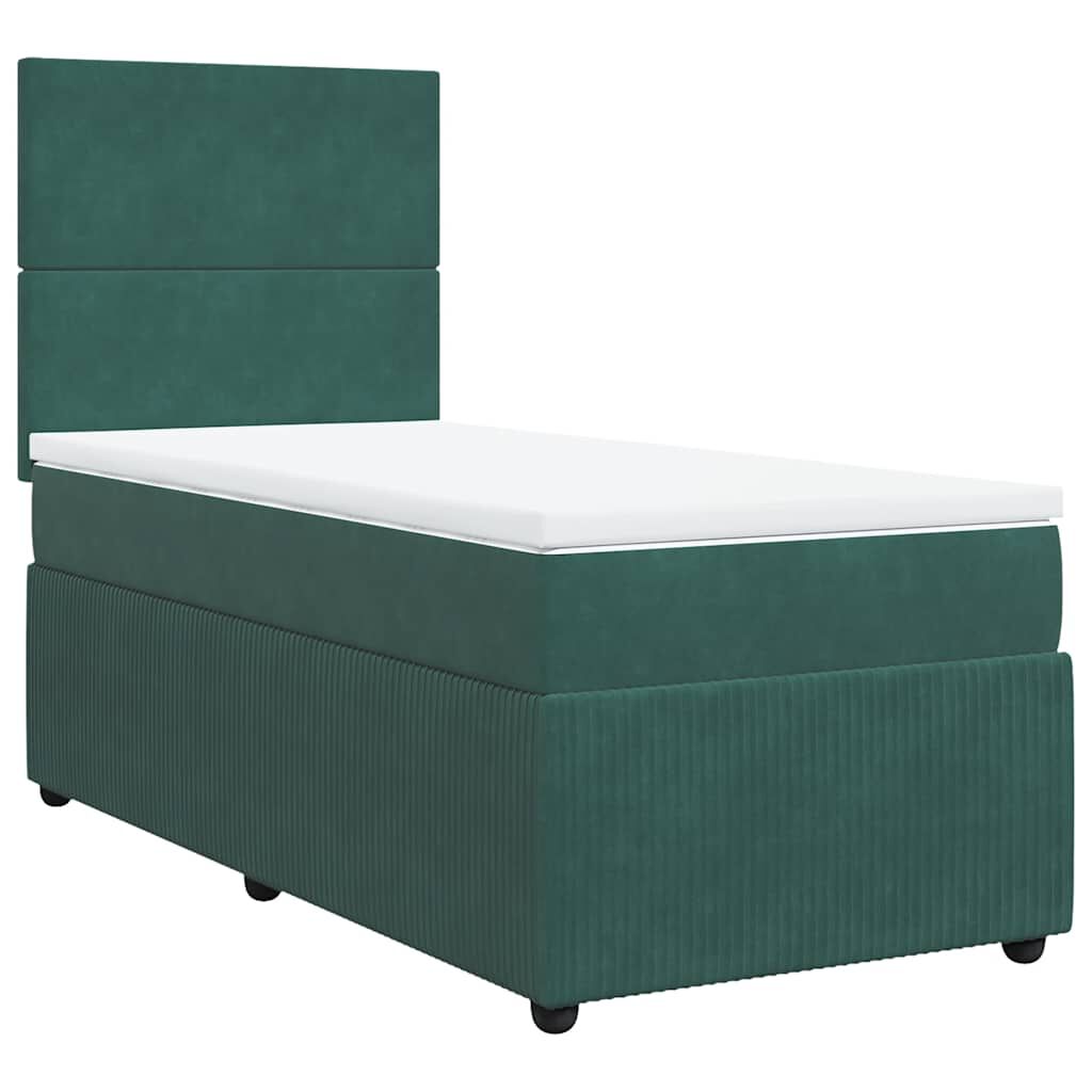 vidaXL Κρεβάτι Boxspring με Στρώμα Σκούρο Πράσινο 100x200εκ. Βελούδινο