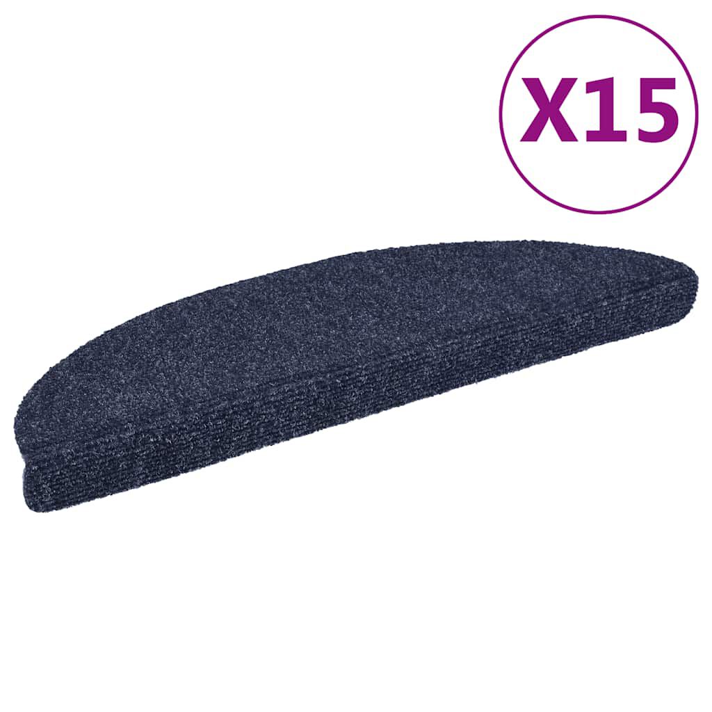 vidaXL Πατάκια Σκάλας Αυτοκόλλητα 15 τεμ. Μπλε 56x17x3εκ. Βελονιασμένο
